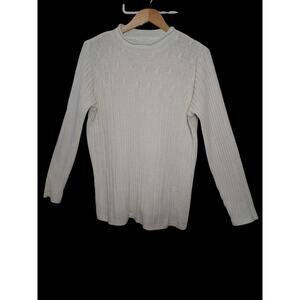 VTG Bobbie Brooks Cream Fisherman Knit Sweater Large Cable Chunky Coastal XL